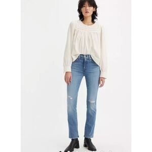 Levi's 724 High Rise Straight Jeans Women's Size‎ 29 x 32 Blue Distressing- NEW